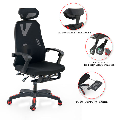 Lazer Pro Gaming Chair With Leg Support In Knitted Mesh Fabric