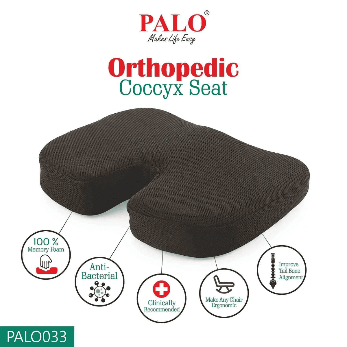 Premium Orthopaedic Memory Foam Coccyx Seat Cushion from Palo